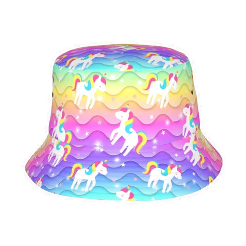 TWKGBUAD Fashion Unicorn Bucket Hat Rainbow Galaxy Print Sun Hat Packable Summer Unisex Outdoor Fisherman Hat for Women and Men