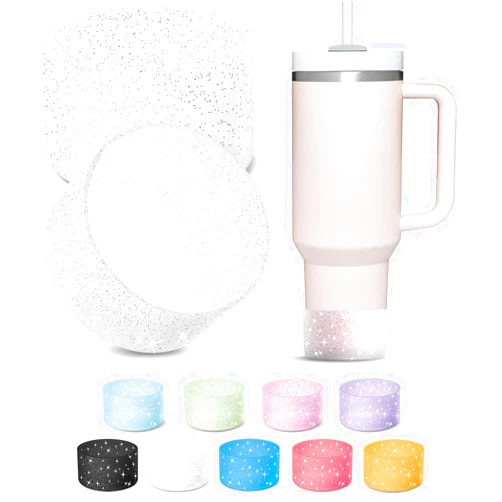 KTKUDY 2 PCS Glitter Silicone Boot Compatible with Stanley Tumbler 20 30 40 oz & Fits Hydro Flask Water Bottle 12-24oz & Fits Yeti, Simple Modern, Owala Cup - Bling Cup Bottom Protector Accessories