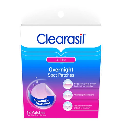 Clearasil Overnight Spot Patches, Advanced Healing Hydrocolloid Acne Pimple Treatment, Blemish Spot Stickers for Face, 18 count