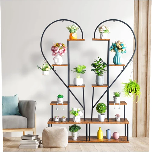 Innamoto 6 Tier Plant Stand, 2 Pack Metal Half Heart Shape Plant Stands for Indoor Plants, Black Iron Plant Shelf Flower Stands for Home Living Room, Patio, Balcon (2)