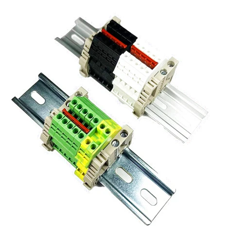 International Connector Dinkle UL Listed AC DIN Rail Terminal Block Kit #1 White/Black/Green Dinkle 20 DK2.5N 12 AWG Gauge 20A 600V Ground DK2.5N-PE Jumper DSS2.5N-05P End Covers End Brackets
