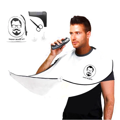 Dadop Beard Bib Kit - Beard Apron Waterproof Non-Stick for Men Shaving & Trimming Cape Grooming Cloth, Includes Beard Shaping Tool, Scissors and 4 Suction Cups White