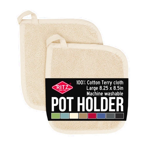 Ritz Terry Potholder & Hot Pad: Unparalleled Heat Resistant, Durable 100% Cotton – Ergonomically Designed for Optimal Grip – Easy-Care Machine Washable, Perfect for Your Kitchen – Latte, 2-Pk