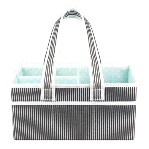 Kidtion Diaper Caddy Organizer for Baby Essentials, Newborn Essetials Must Haves, Baby Registry Search and Other Baby Stuff, Collapsible Baby Basket with Handle and a Photo Frame, Stripe (XL)