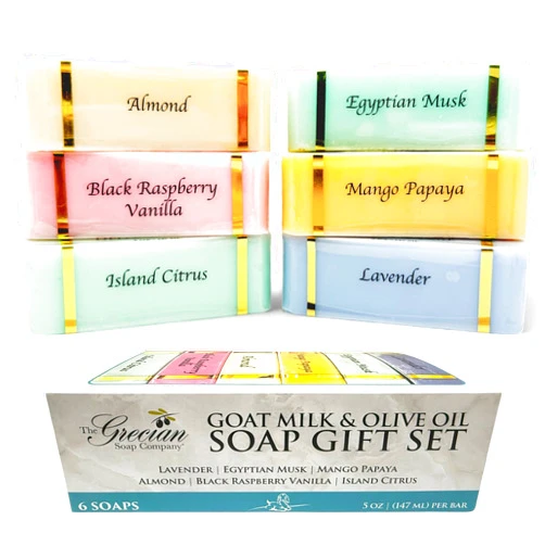 The Grecian Soap Company Goat Milk and Olive Oil Bar Soap – 6-Pack (5 Ounces Each, total 30ozs.) – Moisturizing Body Wash, Bar Soap for Bath and Shower, Goat Milk, Non-Toxic, Made in USA