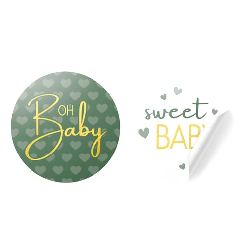 DISTINCTIVS Green and Gold Baby Shower Stickers, Greenery Sweet Baby, 1.75 in. Round Favor Bag Labels - 40 Count