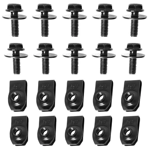 UZZH 20 PCS Auto Body U Clips and Bolts Kit, Engine Under Cover Splash Shield Guard Body Screws Retainer, Bumper Fender Hood Liner Push Pull U-Nut Clips, Fastening Accessories for Most Cars (Black)