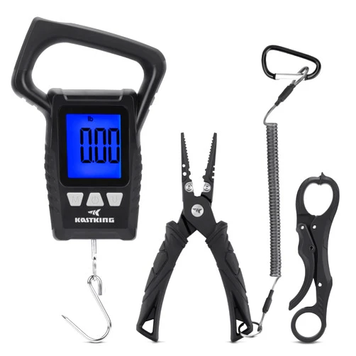 KastKing Fishing Pliers, Fish Lip Gripper or Fish Scale Combo Saltwater Resistant Fishing Tools, Fishing Gear with Rubber Handle, Lanyard, Line Cutter Hook Remover with Sheath, Ice Fishing Gift Men