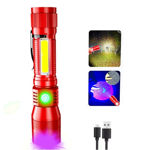 AdamStar Black Light Flashlight, 3 in-1 Rechargeable Flashlights, UV Light Magnetic LED Flashlight High Lumens, 7 Mode Camping Waterproof Flashlight for Pet Urine Detection (1pack Red)