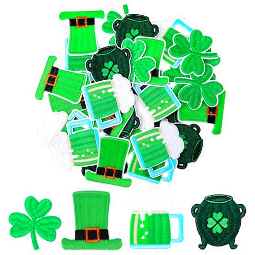 FineCheer 32 Pcs St. Patrick's Day Patches Irish Appliques Shamrock Clover Iron on Embroidered Lucky Sew on Applique Clover Patch Repair Patch Emblem for Jacket Jeans Pants Backpack Hat Decor