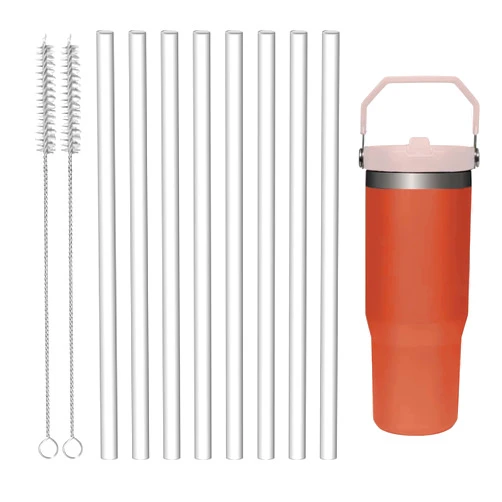 Brikinte 8 Pack Replacement Straws for IceFlow Stainless Steel Tumbler, Reusable Straws Plastic Straws with Cleaning Brush Compatible with Stanley IceFlow 30oz Tumbler Stanley Flip Straw Tumbler