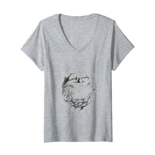 Süße Eulen Familien Design Shirt Damen Herren Womens Sweet Owl Will Be Painted Shirt Baby Owl Black White V-Neck T-Shirt