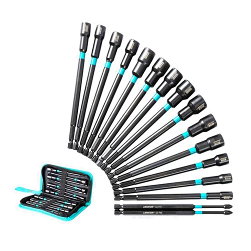 Libraton 16PCS Magnetic Nut Driver Set, Long Nut Drivers 6INCH, Metric & SAE Nut Drivers for Impact Drill, Long Shank Nut Driver Bits, 1/4