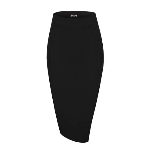 Urban CoCo Elastic High Waist Knee Length Pencil Skirt Ribbed Knit Basic Tube Midi Skirt