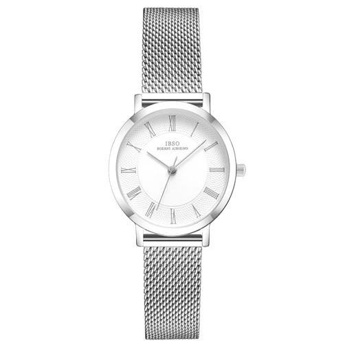IBSO BOERNI AIBISINO Women Stainless Steel Band Watches Ladies Quartz Wristwatches Waterproof Mesh Bracelet Watch Relogio Feminino (3636 Silver)