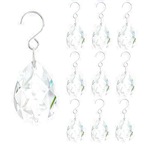 H&D HYALINE & DORA 10pcs 38mm Clear Crystal Teardrops Chandelier Parts,Chandelier Crystal Prisms Pendants with Hook,Hanging Crystals for Lamp Window Christmas Tree Decoration Suncatcher