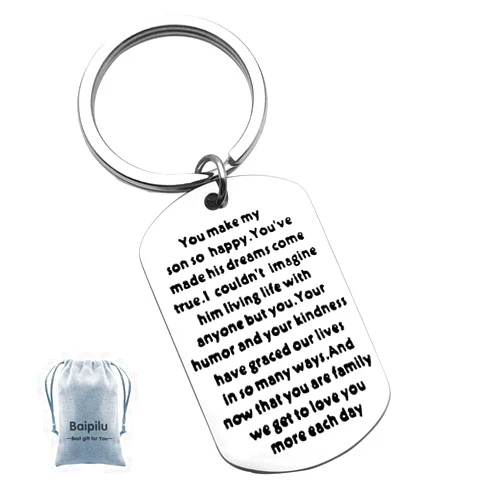 Baipilu Daughter in Law Keychain Wedding Gift Daughter-in-Law Jewelry You Make My Son so Happy Keychain Gift for Bride Key Chain Appreciation Gift from Mother-in Law Father-in-Law