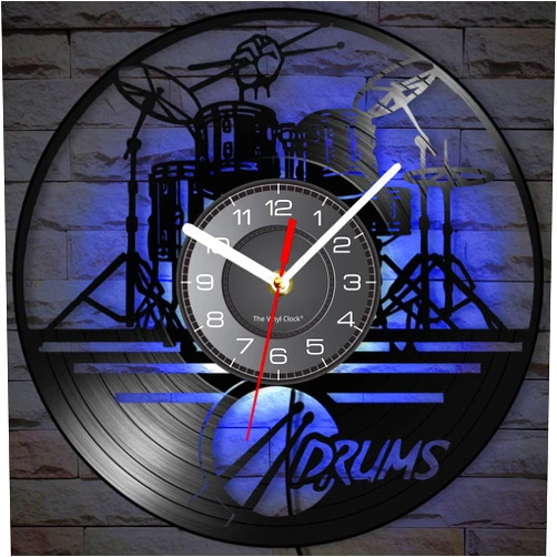 Timethink 12'' Drum Set Clock with 7 Luminous Modes, Drummer Wall Clock Silent Non Ticking Musical Instrument Wall Watch Drums Clock Drummer Gifts for Men Music Room Studio Rock N Roll Decorations