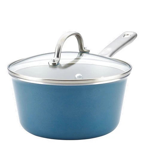 Ayesha Curry Home Collection Nonstick Sauce Pan/Saucepan with Lid, 3 Quart, Blue