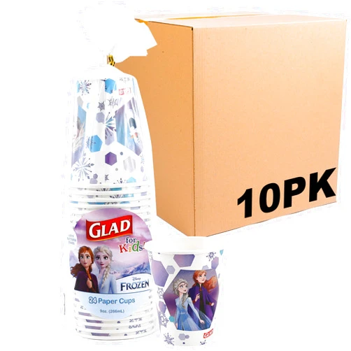 Glad for Kids Disney Frozen 9oz Paper Cups | Anna and Elsa Paper Cups, Kids Snack Cups | Kid-Friendly Paper Cups for Everyday Use, 9oz Paper Cups, 24 Count - 10 Pack
