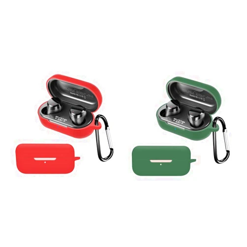 DAYJOY 2 PACK DAYJOY Soft Silicone Protective Case Cover Compatible with TOZO T12 earphone, Protective Skin Sleeve with Carabiner for TOZO T12 (red+green)