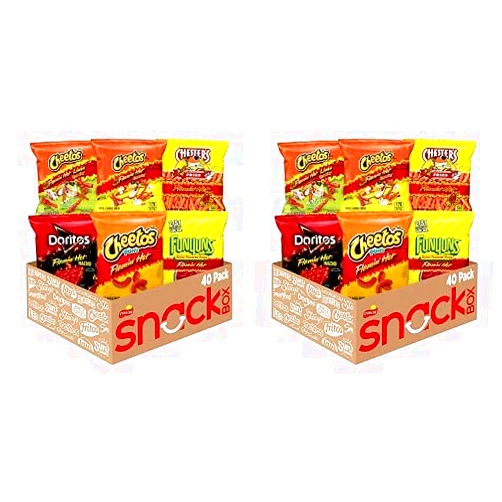 Frito Lay Flamin' Hot Mix, 6 Flavor Single Serve Cheetos, Doritos, Chester's & Funyuns Variety Pack, 40 Count (Pack of 2)