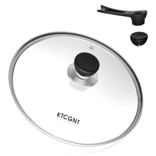 KTCGNT 10 Inch Tempered Glass Lid with 2 Knobs (Standing Knob) - Compatible with Frying Pans, Pots, Skillets - Durable Stainless Steel Frame