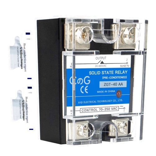 CGELE Solid State Relay SSR-40AA AC to AC Input 70-250VAC to Output 24-480VAC 40A Single Phase Plastic Cover