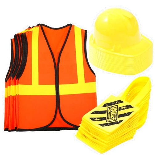 Geyoga 48 Pieces Construction Birthday Party Supplies Construction Party Favor Kids Construction Vest Hat and Bag Costume(Orange, Yellow)