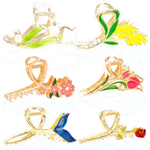 Jelyne Flower Metal Hair Claw Clips 6 Pcs Large Tulip Hair Claw Elegant Rose Hair Barrettes Strong Hold Hair Clamps for Long Thick Thin Curly Hair Fashion Hair Accessories for Woman and Girls