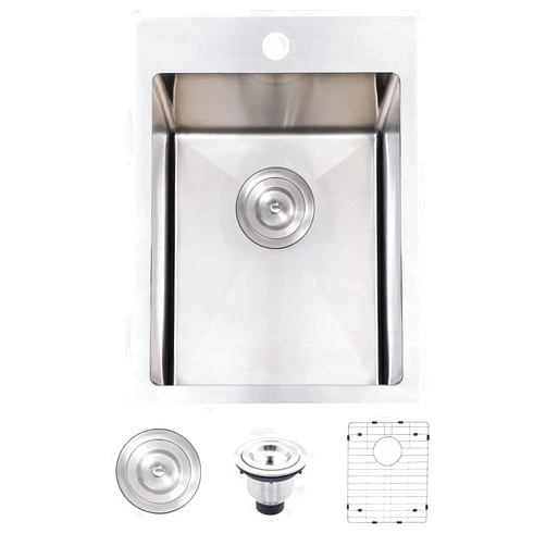 SHACO 15x20 Inch Drop In Bar Sink, Small Kitchen Sink for RV, 16 Gauge 304 Stainless Steel Topmount Single Bowl Handmade Wet Prep Sink for Yard Office Utility Laundry with Sink Grid & Drain