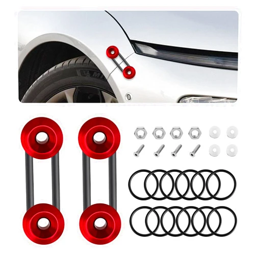 KVAEY Bumper Quick Release, JDM Front Rear Bumper Fasteners with Stainless Steel Screw Rubber O-Ring Washers, Universal Car Bumper Quick Release Tabs Trunk Bend Fenders Holders Kit (Red)