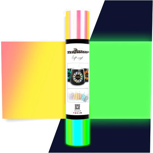 TECKWRAP Glow in The Dark Chrome Adhesive Vinyl, Opal Peach Yellow Pink to Green, 1ft x 5ft for Craft Cutter Sign Plotter Decals Scrapbook Lettering DIY Decorations