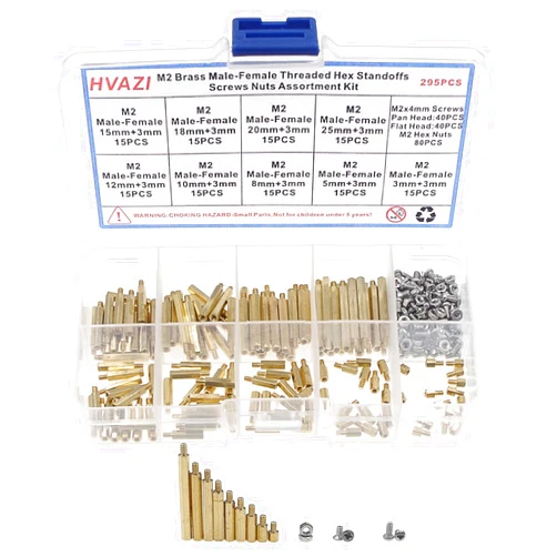 HVAZI M2 Brass Male-Female Threaded Hex standoffs spacers (3mm+3mm to 25mm+3mm)/Stainless Steel Screws/Nuts Assortment kit