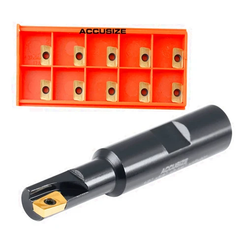 Accusize Industrial Tools 1/2'' 90 Deg Square Shoulder Indexable End Mill with 11 Apkt11T308 Carbide Inserts, 0056-0913+0056-1130