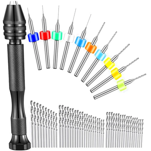 Zhehao 59 Pieces Hand Drill Bits Set Include 49 Pcs Metal Pin Vise Hand Drill Micro Mini Twist Drill Bits and 10 Pcs Tungsten Carbide PCB Rotary Tools for Resin Polymer Wood Craft DIY Jewelry Making Carving