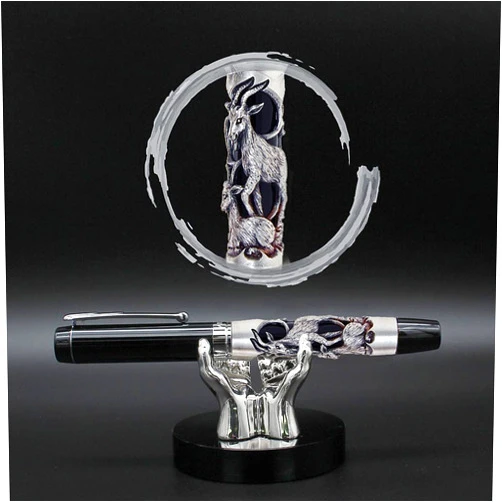 ARTEX Luxury Craft Fountain Pen, Germany Schmidt Nib, Relievo Zodiac, Eastern Style. Gift for Men & Women, Professional, Executive, Metal, Gift Box. Free Engraving. (Ancient Silver), 14,2x1.6cm