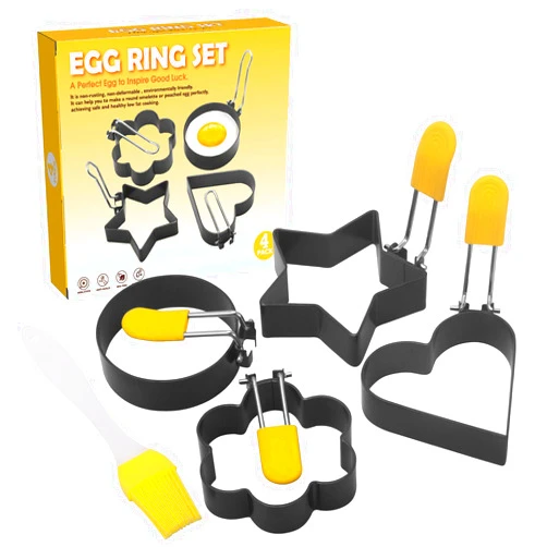 DSafer Egg Rings, 4 Pack Egg Molds for Frying or Shaping Eggs, Egg Ring Set For Frying Or Shaping Eggs, EG-4S