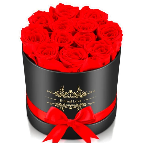 Jibeufi Forever Flowers Preserved Rose in a Box 100% Real Roses Last Up to 3 Years 12-Piece Immortal Roses for Delivery Prime Birthday Valentines Day Mothers Day Gifts for Her (Red)