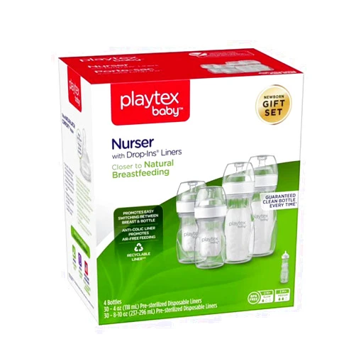 Playtex Baby Nurser Bottle Gift Set, with Pre-Sterilized Disposable Drop-Ins Liners, Closer to Breastfeeding