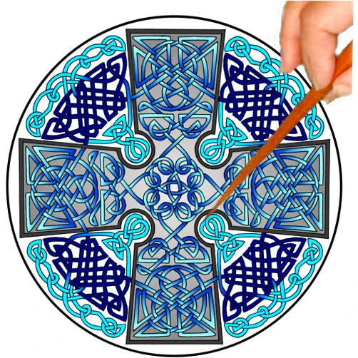 Mandalynths Blue Celtic Cross Mindfulness Art for Stress, Anxiety and Attention Management