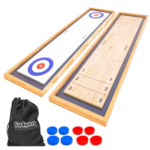 GoSports Shuffleboard and Curling 2 in 1 Board Games - Classic Tabletop or Giant Size - Choose Your Style