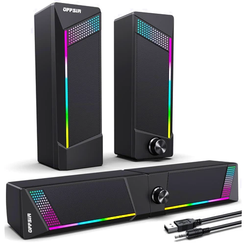 OFFSIR Computer Speakers, PC SoundBar, Gaming Speakers for PC Computer Laptop Desktop, Subwoofer Wired, RGB Speakers, USB Powered 3.5mm Aux