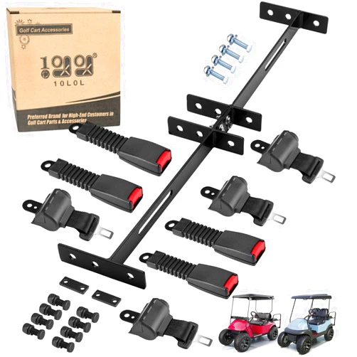 10L0L Universal 4 Passenger(2+2) Golf Cart Seat Belt Kit for EZGO, Yamaha, Club Car, Fits Front Rear Seat with Bracket