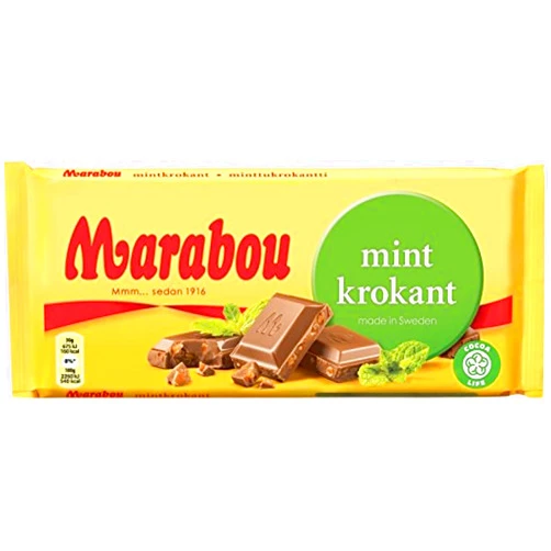 Marabou Mint Krokant Milk Chocolate Bar 200g (Sweden)