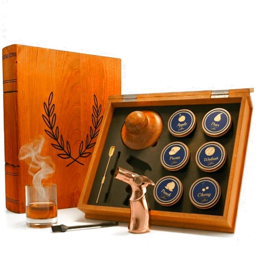 Sult&co Whiskey Smoker Kit – Cocktail Smoking Kit for Smoked Whiskey, Bourbon & Old Fashioned Drinks, Wooden Gift Box Set with 6 Wood Chip Flavors and Smoking Tools