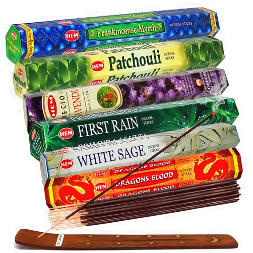 TRUMIRI Hem Incense Sticks Variety Pack #23-120 Insence-Sticks (6 Incents x 20 Insense) + Incense Stick Holder with 6 Most Liked Scents Including Patchouli Dragons Blood White Sage Frankincense-Myrrh