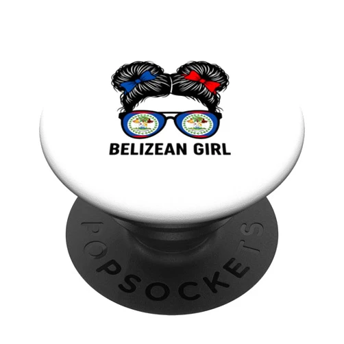 Belizean Girl Messy Bun Belize Flag Colors Vibe PopSockets Adhesive PopGrip