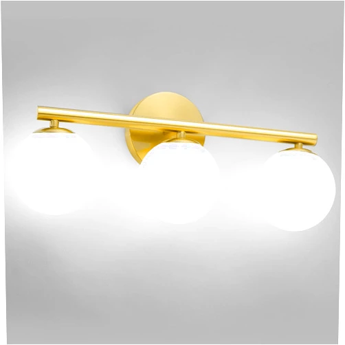 KEPULU Bathroom Vanity lights, Mid-Century Modern Brass Gold Bathroom Light Fixtures, 3-Light Gold Bathroom Lights Over Mirror, Dimmable Wall Sconces Wall Light Fixture with Frosted Milky Glass, G9 Base