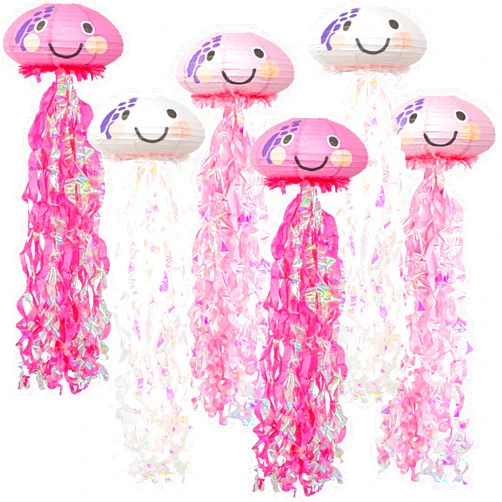 ADLKGG Pink Jellyfish Paper Lanterns, Under The Sea Party Decorations, Hanging Smile Face Jelly Fish Paper Lanterns for Mermaid Theme Party Ocean Birthday Decorations Baby Shower Classroom Decor